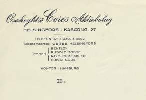Ceres O Helsinki 1927 -  firmalomake