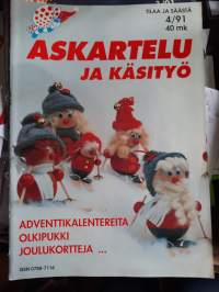 Askartelu ja Käsityö no 4/1991 adventtikalentereita, olkipukki, joulukortteja, herkulliset kranssit