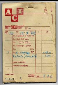 Shell huoltoasemakuitti 1962  - firmalomake  n 29 kpl nippu