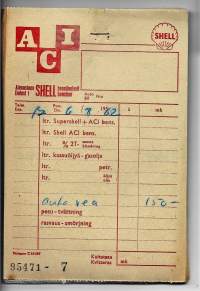 Shell huoltoasemakuitti 1962  - firmalomake  n 17 kpl nippu