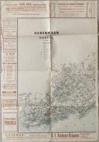 Uudenmaan kartta vuodelta 1906 - Uusimaa -lehden julkaisu