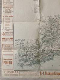 Uudenmaan kartta vuodelta 1906 - Uusimaa -lehden julkaisu