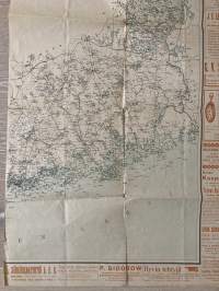 Uudenmaan kartta vuodelta 1906 - Uusimaa -lehden julkaisu