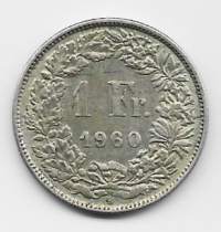 Sveitsi 1 Franc 1960 - ulkomainen kolikko hopeaa 5 g  .835