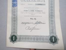 Poke Oy (Polkupyöräkauppiaiden Keskusliike Oy) -Polkupyöräkorjaamo Ajokki sarja B osakkeet nr 13234 1 osake 1 000 mk, Helsinki 1951 -osakekirja