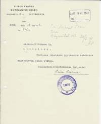 Liedon kunnan  kunnantoimisto Kansanhuoltolautakunta 1941  - firmalomake
