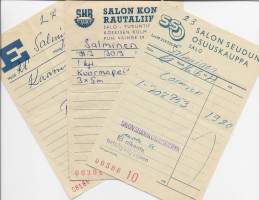 Paragon kuitteja 1970- luku Salo - firmalomake 3 kpl erä