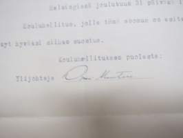 Kouluhallitus 1930 -todistus, allekirjoitus Einar Fieandt