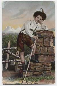 Alppi poika  - postikortti lapsipostikortti uudenvuoden kortti kulkenut 1910