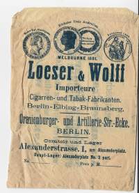 Loeser &amp; Wolff Cigarren Tabak Fabrikanten Berlin sikaripussi tuotepakkaus  16x11 cm