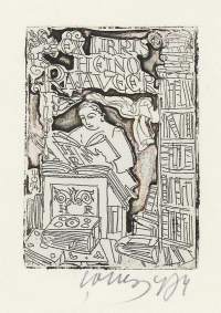 Evald Okas - Ex Libris sign -74 etsaus 11x7 cm