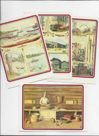 Kalevala aiheisia historiallisia kuvia - postikortti 4 erilaista kulkematon