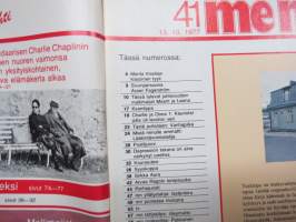 Me Naiset 1977 nr 41, 13.10.1977, Sirkka ja Teuvo Aura, Syysmuotia, Asser Fagerström, Lääkintävoimistelija ammattina, Depressio, Elämää maalla, Eteistilat, ym.