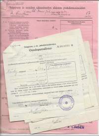 Saippuan ja muiden säännöstelyn alaisten  puhdistusaineiden  tilitys 1941 ja siihen liittyviö ostolupatodistuksia 5 kpl / Kansanhuolto lomake J 98 ja J60