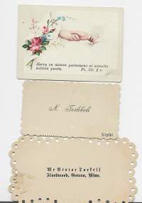 1800-luvun käyntikortteja yms 3 kpl erä