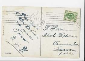 Suudelmin suljetut - postikortti kulkenut 1910