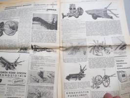 Koneviesti 1958 nr 15, 13.8.1958, Maaseudun sähköistäminen, Salon puimurinäytös, Fiat 411 R, Fiat näyttelyvaunu Pielavedellä, Lypsykoneita, Perunannostokoneita...