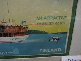 Höyrylaiva Leppävirta I ja II / Savonlinna-Warkaus-Leppävirta-Kuopio -alkuperäinen mainosjuliste kehystettynä