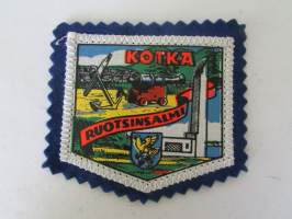 Kotka -Ruotsinsalmi -kangasmerkki / matkailumerkki / hihamerkki / badge -pohjaväri sininen