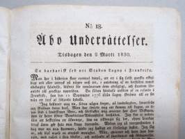 Åbo Underrättelser 1830 -inbunden årsgång / sidottu vuosikerta