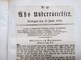 Åbo Underrättelser 1830 -inbunden årsgång / sidottu vuosikerta