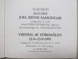 Joel Rinne Kokoelmat - Hagelstam Huutokauppa - Auktion 26.9.1992 -huutokauppaluettelo