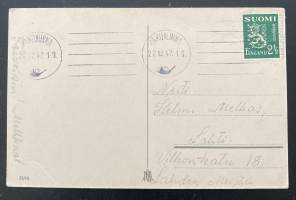 Vanha joulukortti - Hämeenlinna -leima ja merkki 1947