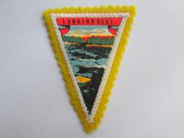 Langinkoski -kangasmerkki / matkailumerkki / hihamerkki / badge -pohjaväri keltainen