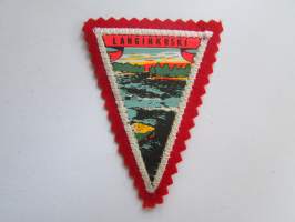 Langinkoski -kangasmerkki / matkailumerkki / hihamerkki / badge -pohjaväri punainen