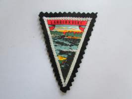 Langinkoski -kangasmerkki / matkailumerkki / hihamerkki / badge -pohjaväri musta