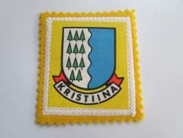 Kristiina (Kristiinankaupunki) -kangasmerkki / matkailumerkki / hihamerkki / badge -pohjaväri keltainen