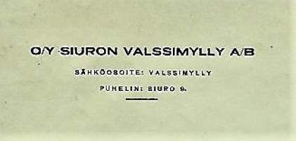 Siuron Valssimylly Oy Siuro 1936   firmalomake