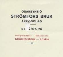 Strömfors Bruk Oy Loviisa 1924  firmalomake