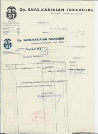 Savo-Karjalan Tukkuliike Oy 1940 firmalomake 2 eril