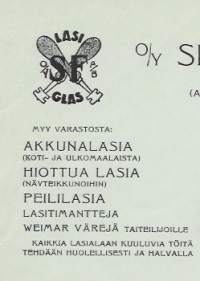 Selim Forsberg Lasi Oy Turku 1923  firmalomake