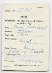 Kalastuksenhoitomaksu vuonna 1953 Eno - kalastuskortti