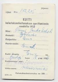 Kalastuksenhoitomaksu vuonna 1953 Eno - kalastuskortti