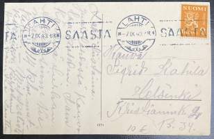 Lahti / Lahtis - Kulkenut kortti vuodelta 1943, leimat ja merkki