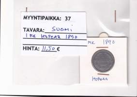 Kolikko Suomi 1 MK hopea 1890