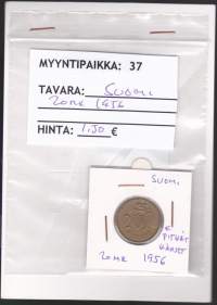 Kolikko Suomi 20 mk alpr. 1956 pitkät kärjet