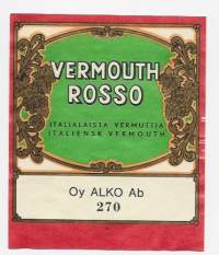 Vermouth Rosso  nr 270 viinaetiketti