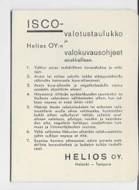 Helios valotustaulukko