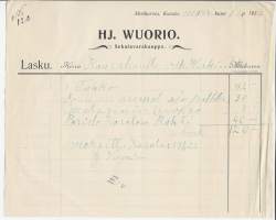 Hj Wuorio Sekatavarakauppa Merikarvia Kasala 1922 - firmalomake