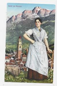 Merano , postikortti kansallispukukortti - kulkematon 1925