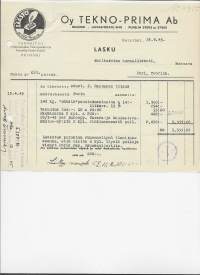 Tekno-Prima  Oy Helsinki  1945 -  firmalomake