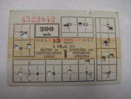 HKL / HST Raitio- ja kaupunkilinja-autot 200 mk 13 matkaa á 15,38 mk -matkalippu 