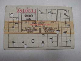 HKL / HST Raitio- ja kaupunkilinja-autot 200 mk 13 matkaa á 15,38 mk -matkalippu 