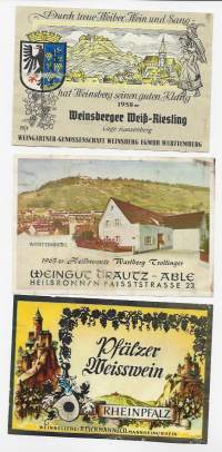 Vanhoja viinietikettejä Saksasta 3 kpl erä - viinaetiketti