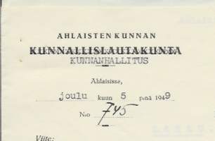 Alhaisten lunnan kunnanhallitus Alhainen 1949 firmalomake