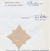 Kouluhallituksen paperisinetti ja nimikirjoitus  L I Kaukamaa